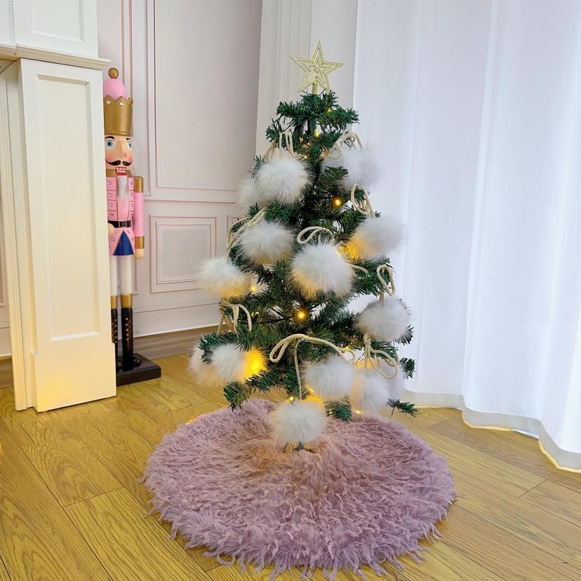 Purple Plush Christmas Tree Skirt Soft Fluffy Faux Fur Xmas Tree Skirt 24 Inch for Christmas Holiday Party Decorations - Image 3