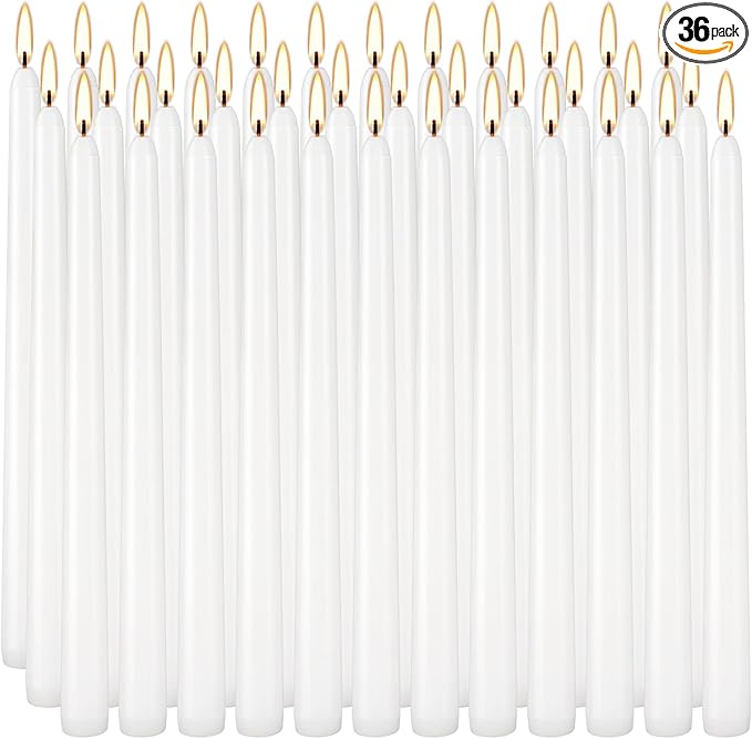 36 Pack White Taper Candles 10 Inch - Premium Unscented Dripless & Smokeless Long-Burning Candles for Wedding Decor, Fine Dining, Candelabras, Romantic Dinner, and Elegant Home Decor