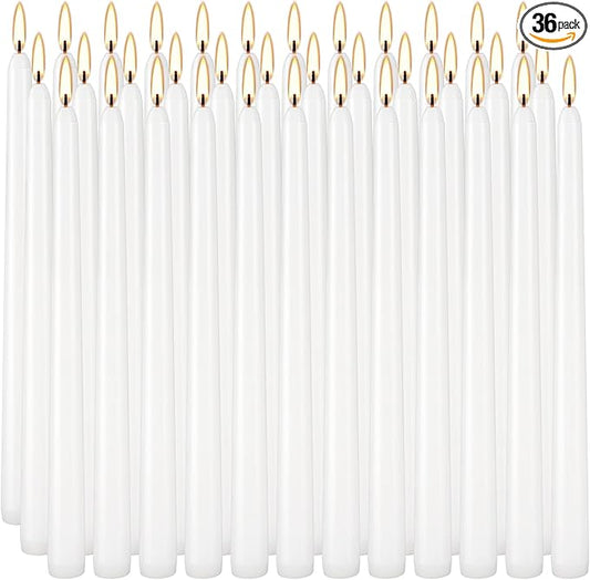 36 Pack White Taper Candles 10 Inch - Premium Unscented Dripless & Smokeless Long-Burning Candles for Wedding Decor, Fine Dining, Candelabras, Romantic Dinner, and Elegant Home Decor