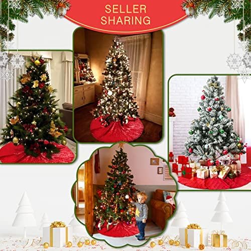 B-COOL Tree Skirts 48inches Red Christmas Sequin Tree Skirt Embroidered - Image 4