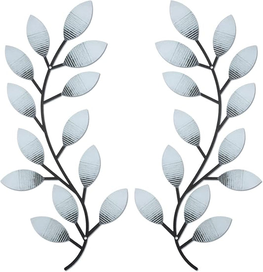 Zhengmy 2 Pieces Metal Tree Leaf Wall Decor Vine Olive Branch Leaf Wall Art Living Room, Hallway Wall Decor Outdoor Decoration(Retro White)