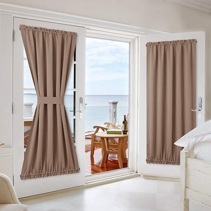 NICETOWN Blackout Panel for French Door - Thick Privacy Blackout Curtain for Glass Door/French Door with Adjustable Tie-Back (1 Piece, W54 x L72 inches, Cappuccino)