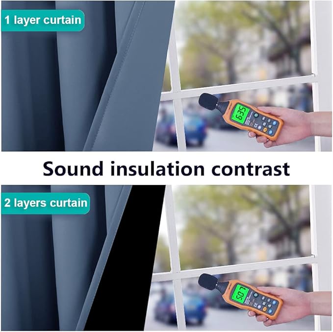 NICETOWN Insulated 100% Blackout Curtains, Noise Reducing Performance Drapes with Black Lining, Full Light Blocking Draperies for Overnight Shift Worker (Stone Blue, 1 Pair, 52 inches x 95 inches)