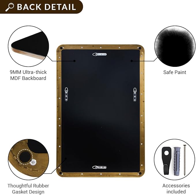 ANDY STAR Brushed Gold Bathroom Mirror 48”X30”, Brass Bathroom Vanity Mirror Rounded Rectangle, SUS304-Anti-Rust Metal Frame Mirror, Wall Mounted Horizontal/Vertical 1’’ Deep