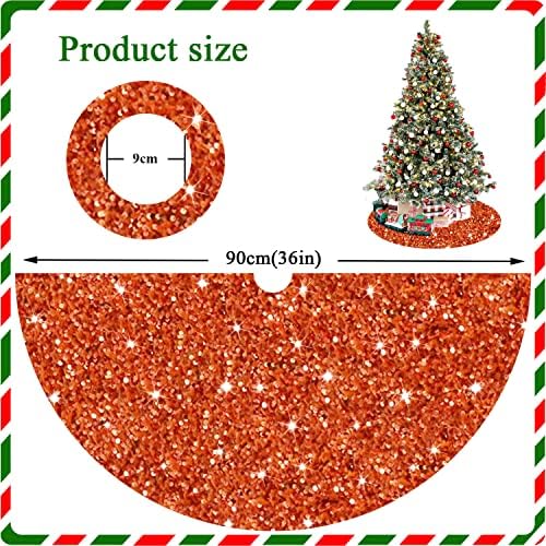FANPROMS Burnt Orange Christmas Tree Skirt 36 Inch Velvet Sequins Halloween Tree Skirt Christmas Decoration for Thanksgiving Party Sparkle Xmas Tree Skirts Round Christmas Tree Base Quality Tree Mat - Image 2