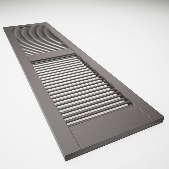 Ekena Millwork Lifetime Vinyl LL1S12X06000MS Standard Cathedral Top Center Mullion, Open Louver Vinyl Shutters, w/Installation Shutter-Lok's & Matching Screws (Per Pair), 12"W x 60"H, Musket Brown
