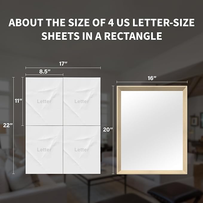 Oak Wood Effect Framed Wall Mirror, 16x20 Rectangle Mirror, 1/8"Anti-desilvering Tempered Glass, Sustainable& Sturdy Frame, Farmhouse Mirror, Anti-Rust, 3min Fast Setup for Bathroom Living Room