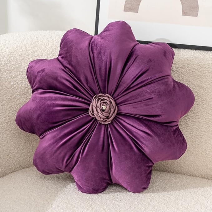 Flower Pillow Cushion Round Decorative Throw Pillow 15.7 Velvet Flower Shaped Pillow for Sofa Couch Vanity Chair Bed