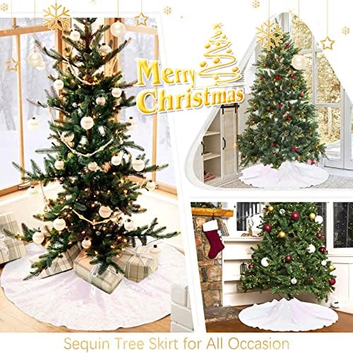B-COOL 48 Inch Christmas Tree Skirt Large Sequin Tree Skirt Carpets White - Image 3