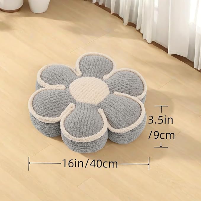 Gray Flower Pillow Decorative Preppy Throw Pillows 16" Cute Soft Floor Cushion for Couch Bed Chair Girls Room Bedroom Decor Aesthetic (1, Grey, 16 Inch)