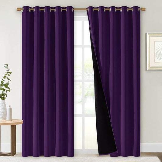 NICETOWN Royal Purple Full Shade Curtain Panels, 62 x 84 inch, Pair of Energy Smart & Noise Blocking Out Blackout Drapes for Dining Room Window, Thermal Insulated Guest Room Lined Window Dressing