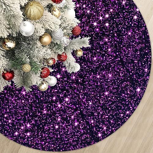 Purple Halloween Tree Skirt 21 Inches Sequin Christmas Tree Skirt Cover Table Top Velvet Tree Mat Glittery Xmas Tree Skirts for Artificial Trees Mermaid Pencil Tree Collar for Christmas Decorations by MODFUNS