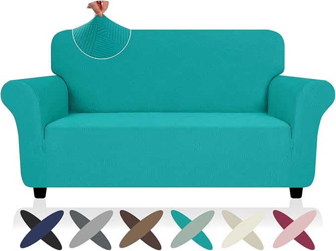 ZNSAYOTX Super Stretch Loveseat Covers (57"-70"), New Striped Love Seat Slipcover, Dogs Pet Friendly Anti-Slip Couch Protector Spandex Durable 2 Seater Fabric Sofa Cover (Loveseat, Peacock Teal)