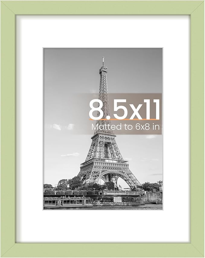 upsimples 8.5 By 11 Picture Frame, Display Pictures 6x8 with Mat or 8.5 x 11 Without, Wall Hanging Photo Frames, Green, 1 Pack