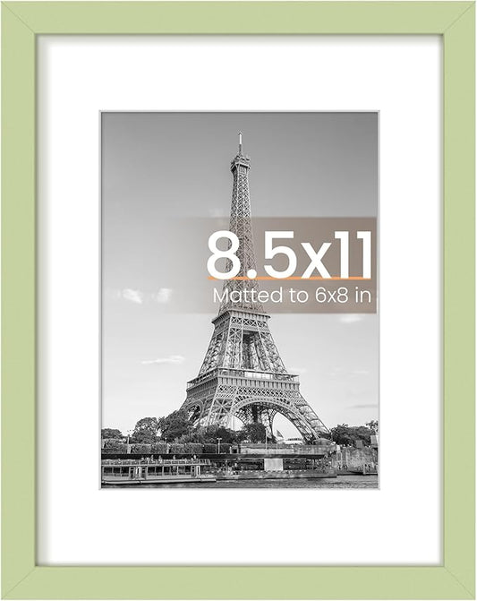 upsimples 8.5 By 11 Picture Frame, Display Pictures 6x8 with Mat or 8.5 x 11 Without, Wall Hanging Photo Frames, Green, 1 Pack