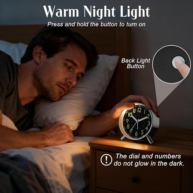 Analog Alarm Clock Night Ligh Battery Operated for Bedroom - Image 6
