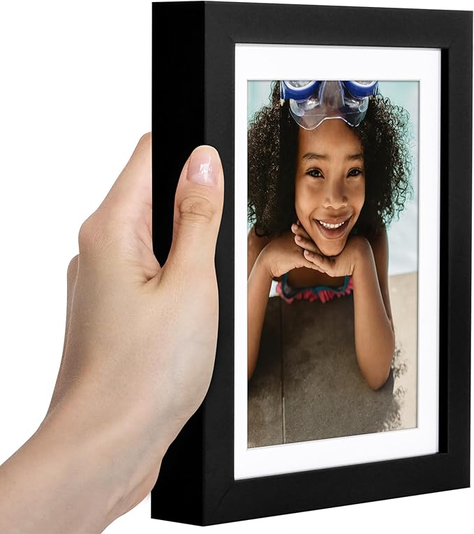 Americanflat 6x8 Picture Frame with Shatter-Resistant Glass - Use as 5x7 Frame with Mat or Display 6x8 Photo Without Mat - Soho Collection - Deep Molding Picture Frames for Tabletop or Wall - Black