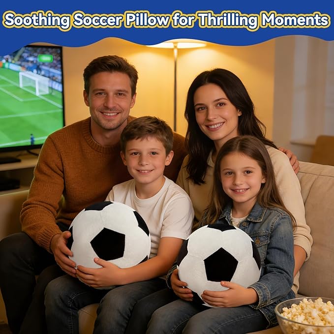 Fluffy Soccer Pillow - 8" Orbicular Durable Soccer Ball Plush, Soft Stuffed Soccer Decorative Pillows for Couch & Bedroom, Sports Gift for Soccer Enthusiasts
