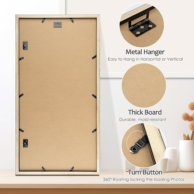12x24 Brown Wood Picture Frame - White Mat for 8x10 and 5x7 Photos - Real Glass, Sawtooth Hanger, Swivel Tabs - Wall Mounting - Great for Posters, Weddings, and Engagements