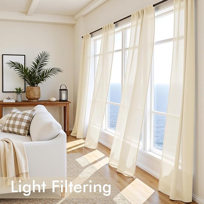 MIULEE Butter Cream Sheer Curtains 72 Inches Long, 4 Panels Set, Rod Pocket Voile Drapes Light Filtering and Semi Transparent, Elegant Window Treatments for Bedroom Living Room,42 x 72 Inches