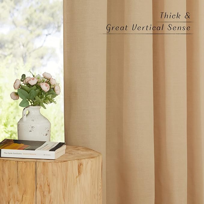 NICETOWN Linen Curtains for Windows 90 inch Long, Grommet Semi Sheer Vertical Drapes Privacy Added with Light Filtering for Doorway/Living Room, Burlap, W42 x L90, 2 Pieces