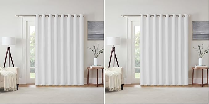Eclipse Extra Wide Grommet Curtain, Kendall Sliding Patio Door Curtain Panel, Solid Textured Thermal Insulated and Noise Reducing Curtains, (1 Panel), 84 in Long x 100 in Wide, White (Pack of 2)