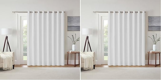 Eclipse Extra Wide Grommet Curtain, Kendall Sliding Patio Door Curtain Panel, Solid Textured Thermal Insulated and Noise Reducing Curtains, (1 Panel), 84 in Long x 100 in Wide, White (Pack of 2)