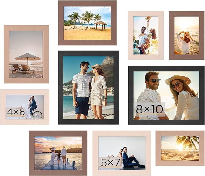 Funtopia 8x10 Picture Frames, Photo Frames Collage Wall Decor for Family, 5x7 4x6 Picture Frame Set for Wall Hanging or Tabletop Display