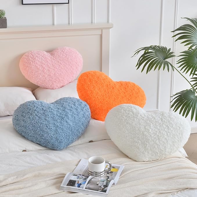 Heart Pillow, Soft Heart Shaped Pillow with Room Decorative Throw Pillows for Bed Couch Chair Sofa, Heart Shaped Cute Throw Pillow Cushion for Bedroom Living Room(Ivory White, Large 19.6" x 15.7")