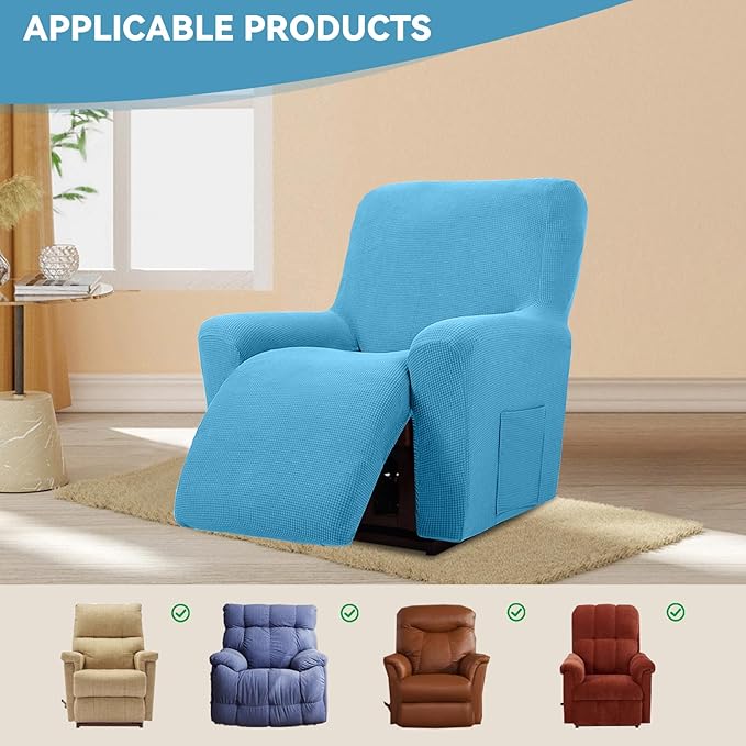 Cupuamon Recliner Chair Covers,Lazy Boy Recliner Covers Stretch Reclining Covers 1 Piece Furniture Protector with Elastic Bottom for Dog,Kids-Blue Mist