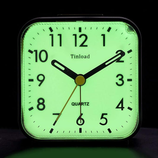 Tinload Small Battery Operated Analog Travel Alarm Clock Silent Non Ticking,Gentle Wake, Ascending Beep Sounds, Snooze,Lighted on Demand, Glow in Dark dial,Easy Set by Tinload