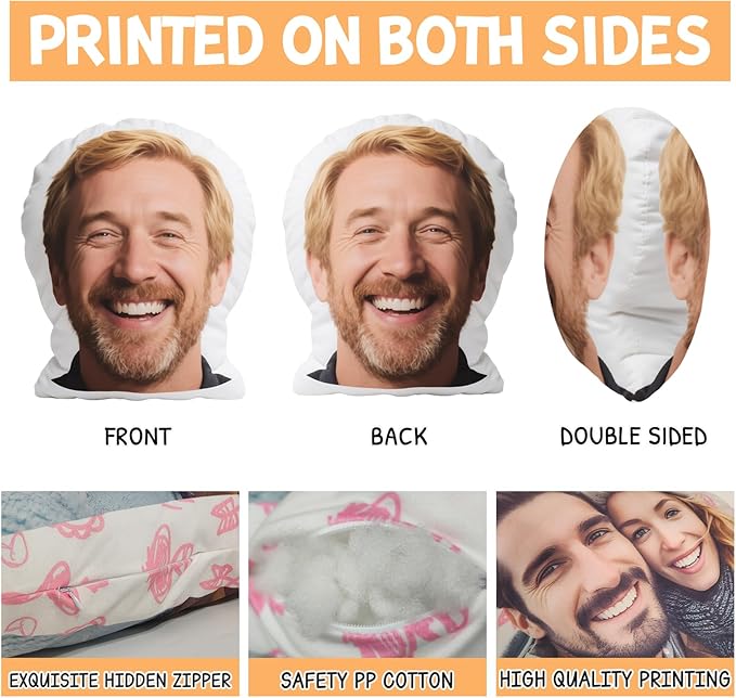 Custom Pillow - Custom Pet Pillow with Photo - Funny Valentines Day Gifts for Boyfriends - Personalized Photo Shaped Dog Cat Face Pillow Gifts - Personalized Gag Gifts - Customized Stuffed Animal