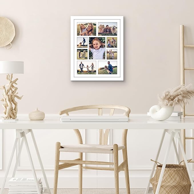 Americanflat 16x20 Collage Picture Frame with Polished Plexiglass - Multi Picture Frames Fit One 6x8, Four 5x7 and Four 4x4 Photos or Use as One 16x20 Frame - Signature Collection - White