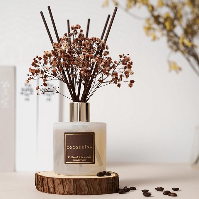Cocorr??na Reed Diffuser Sets - Coffee & Chocolate Scented Diffuser with Sticks Home Fragrance Reed Diffuser for Bathroom Shelf Decor