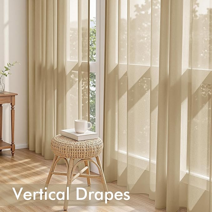 MIULEE Beige Sheer Curtains 102 Inches Long, 4 Panels Set, Light Filtering Rod Pocket Voile Drapes for Living Room and Bedroom, Airy Soft Fabric Window Treatments, 42 x 102 Inches