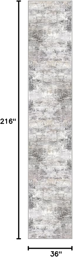 IOHOUZE Abstract Runner Rug 3x18 Ft Washable Runners for Hallways, Non Slip Kitchen Runner Printed Faux Wool Entryway Runner Indoor, Modern Abstract Floor Carpet for Hall Stair, Grey Beige