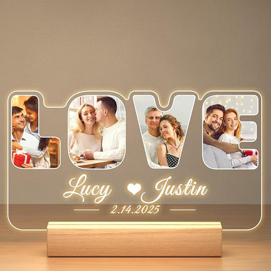 Custom Picture Frames with Photo, Personalized Photo Frame with Night Light, Customized Picture Frame, Personalized Anniversary Couple Gifts for Women Men Her Him Girlfriend Boyfriend