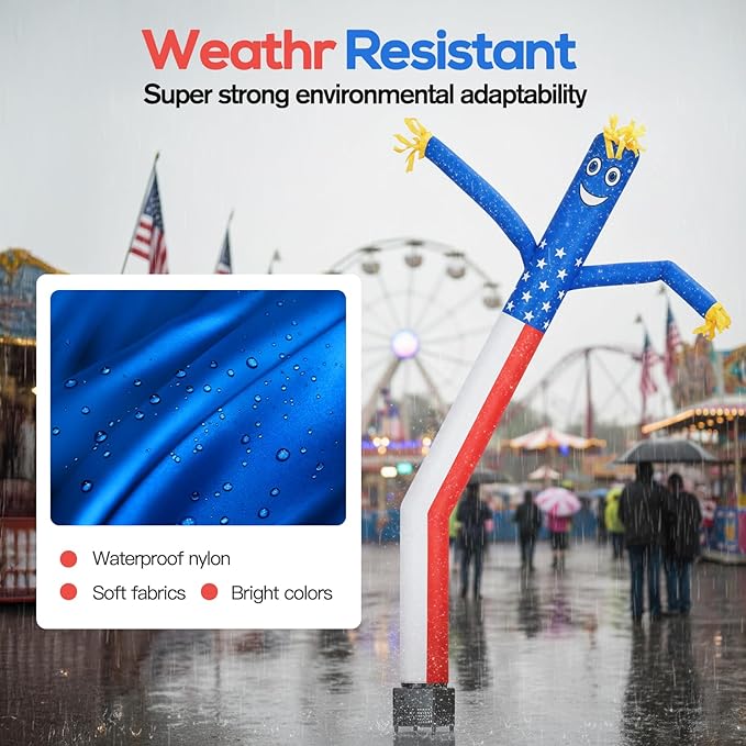 6ft American Flag Air Tube Dancer Inflatable Waving Tube Man with Lights & Built-in Blower - Wacky Waving Dancing Guy Set for Business Promotion