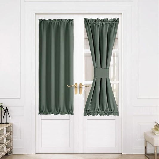 NICETOWN Blackout French Door Curtains, Privacy Door Curtains for Window, 30 X 64 Inch Room Darkening Blinds, Thermal Insulated Window Shades for Bedroom, 1 Panel, Dark Mallard