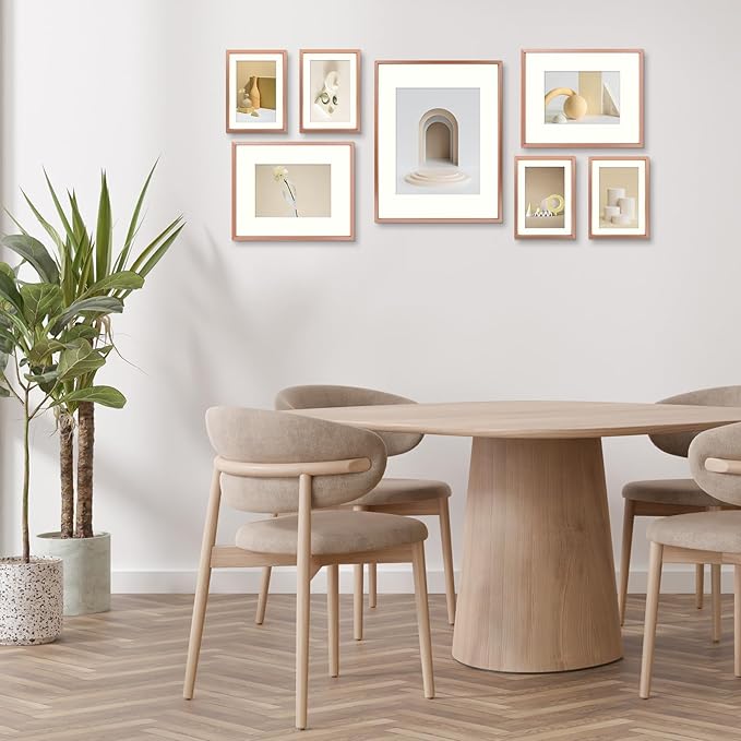 Frametory, Aluminum Picture Frames Set of 7 - Rose Gold Gallery Wall Kit - Displays One 11x14, Two 8x10, and Four 5x7 inch Photos for Home Decoration