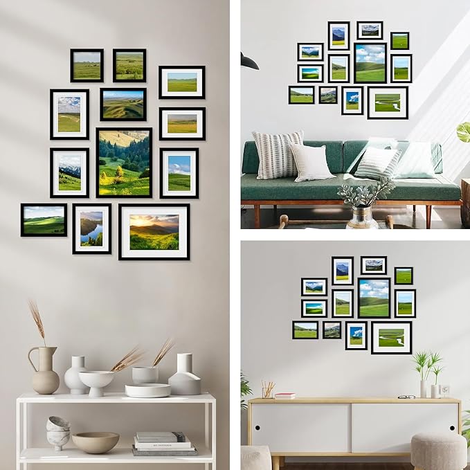 Egofine 12 Pack Black Gallery Wall Frame Set Solid Wood Picture Frame Collage Wall Art Decor for Home Decoration,Hanging or Tabletop Display,Include Multi-Size Two8x10, Four5x7,Four4x6,Two4x4