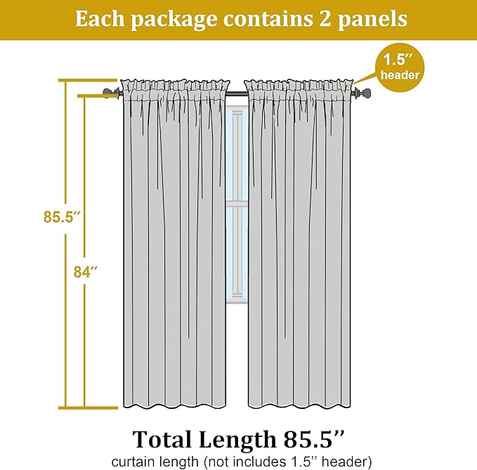 OWENIE Sheer Curtains 84 inches Long 2 Panels Set for Bedroom Living Room, Soft Solid Living Room Rod Pocket Light Filtering Curtains, 2 Pcs Each 42?€? W x 84" L, Light Green