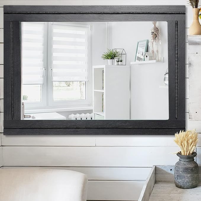 AAZZKANG Large Mirrors for Wall Black 28"x20" Rectangle Wood Framed Mirror Decorative Wall Mirror for Bedroom Living Room