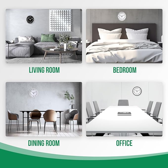 Wall Clock 12 Inch Silver Brushed Finish Silent Non Ticking Indoor Clock Round Battery Operated Stainless Steel Wall Clocks for Home, Office, Hotel, Bedroom, Living Room, Kitchen