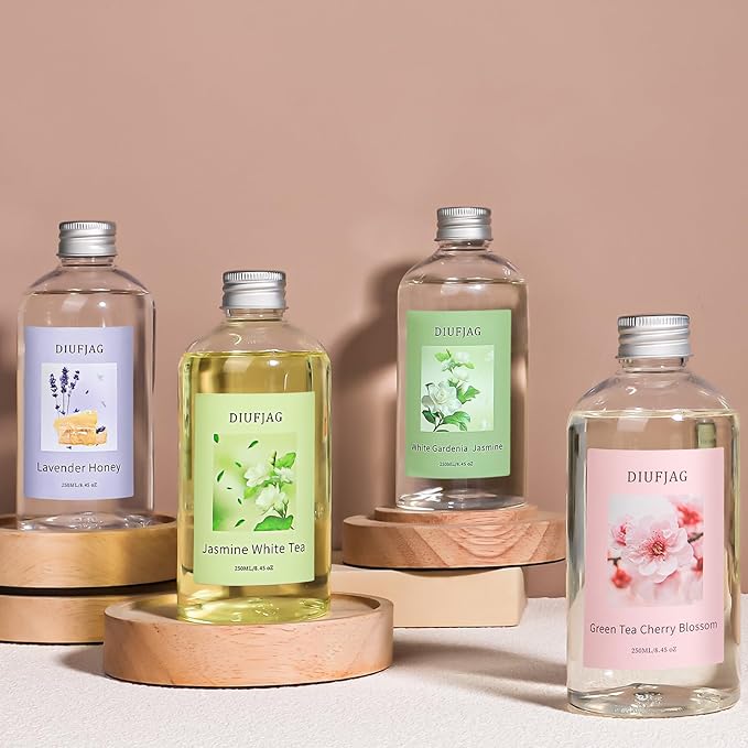 Green Tea Cherry Blossom Diffuser with 20 Black Fiber Sticks, 6.7 oz Diffusers for Home Essentials Bathroom,Last up to 60 Days???200ml