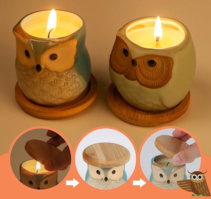 Citronella Candles Outdoor Gift Ideas for Women, 6x3.5oz Novelty Owl Soy Candles for Gift Sets Women, Aromatherapy Candles Bulk for Garden, Porch, Outdoor Patio Décor