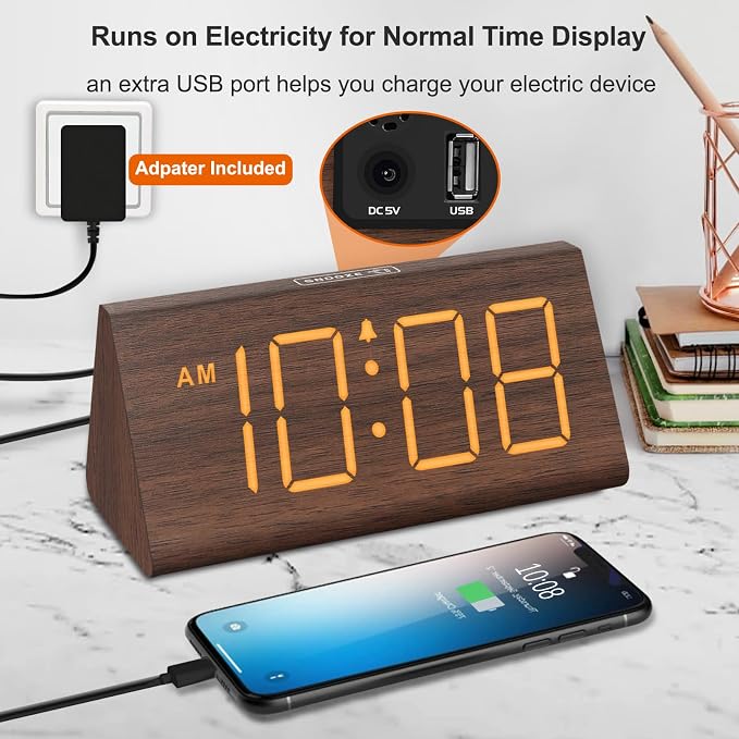 DreamSky Wooden Digital Alarm Clock for Bedrooms Desks with Large Numbers - Image 5
