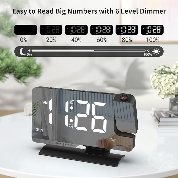 Lamisola Projection Alarm Clock for Bedroom Ceiling, Black Digital Clock - Image 5