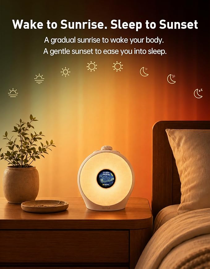 Dekala Sunrise Alarm Clock for Heavy Sleepers with Pulse Wake, Sunset Sound Machine with Breathing Ambient Light, Loud Alarm for Bedrooms, Wake Up Light, Digital Color Display & 7 Themes, No App - Image 4