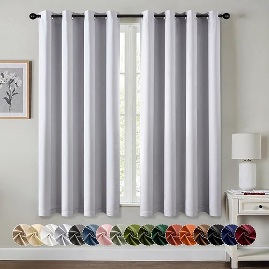 MIULEE Greyish White Blackout Curtains for Bedroom Living Room 63 Inches Long 2 Panels, Thermal Insulated Room Darkening Drapes Grommet Noise Reducing Light Blocking Window Treatments 50x63 Inch